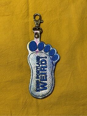 Portland Leather Goods Aurora Foot  Charm "Keep Portland Weird" w/Blue Stitching